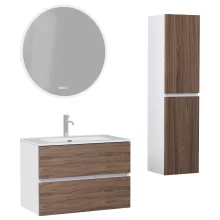 HD Aria Silk Matt White-Oak 80 komplett fürdőszoba bútor szett fali mosdószekrénnyel, tükörrel és magasszekrénnyel
