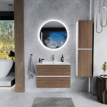 HD Aria Silk Matt White-Oak 80 komplett fürdőszoba bútor szett fali mosdószekrénnyel, tükörrel és magasszekrénnyel