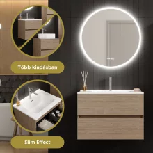 HD Aria Pro Oak 80 komplett fürdőszoba bútor szett fali push-to-open mosdószekrénnyel, tükörrel és magasszekrénnyel