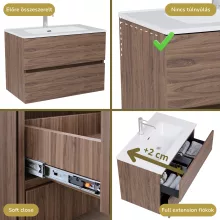 HD Aria Oak 80 komplett fürdőszoba bútor szett fali mosdószekrénnyel, tükörrel és magasszekrénnyel