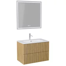 HD Parma Pro Hickory 80 komplett fürdőszoba bútor fali push-to-open mosdószekrénnyel és tükörrel