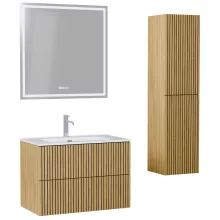 HD Parma Pro Hickory 80 komplett fürdőszoba bútor szett fali push-to-open mosdószekrénnyel, tükörrel és magasszekrénnyel
