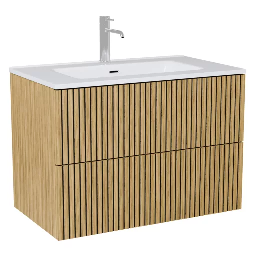 HD Parma Pro Hickory 80 komplett fürdőszoba bútor szett fali push-to-open mosdószekrénnyel, tükörrel és magasszekrénnyel
