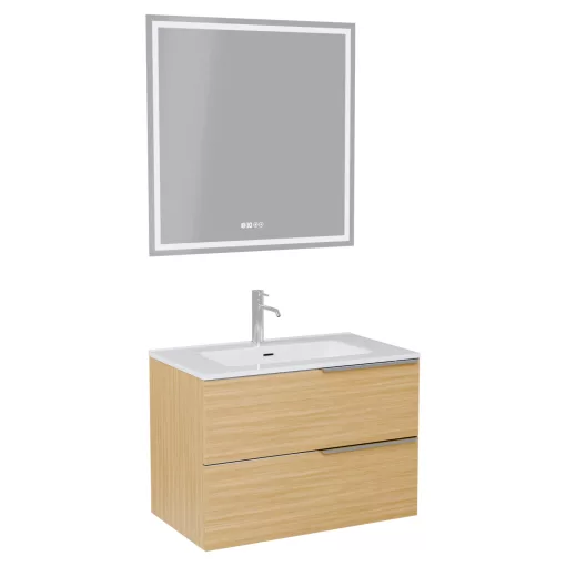 HD Cremona Hickory 80 komplett fürdőszoba bútor fali mosdószekrénnyel, fényes króm fogantyúkkal és tükörrel