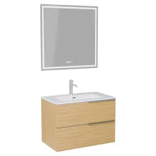 HD Cremona Hickory 80 komplett fürdőszoba bútor fali mosdószekrénnyel, szálcsiszolt króm fogantyúkkal és tükörrel