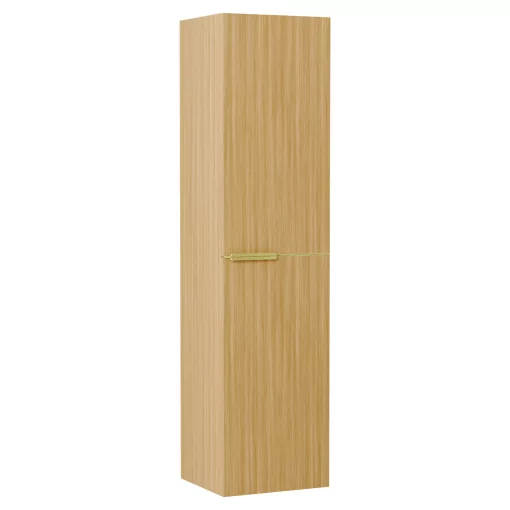 HD Cremona Hickory 80 komplett fürdőszoba bútor szett fali mosdószekrénnyel, szálcsiszolt arany fogantyúkkal, tükörrel és magas szekrénnyel