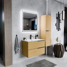 HD Cremona Hickory 80 fali mosdószekrény matt fekete fogantyúkkal
