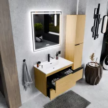 HD Cremona Hickory 80 fali mosdószekrény matt fekete fogantyúkkal