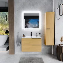 HD Cremona Hickory 80 fali mosdószekrény matt fekete fogantyúkkal