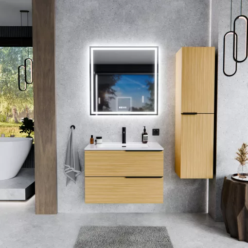 HD Cremona Hickory 80 fali mosdószekrény matt fekete fogantyúkkal