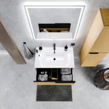 HD Cremona Hickory 80 fali mosdószekrény matt fekete fogantyúkkal