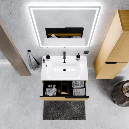 HD Cremona Hickory 80 fali mosdószekrény matt fekete fogantyúkkal