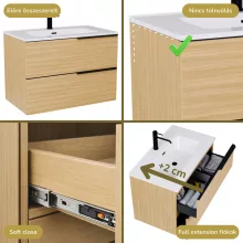 HD Cremona Hickory 80 fali mosdószekrény matt fekete fogantyúkkal
