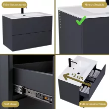HD Aria Pro Antracit 80 komplett fürdőszoba bútor fali push-to-open mosdószekrénnyel és tükörrel