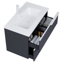 HD Cremona Matt Antracit 80 komplett fürdőszoba bútor szett fali mosdószekrénnyel, matt fehér fogantyúkkal, tükörrel és magasszekrénnyel