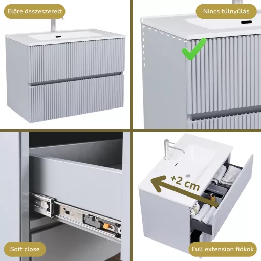 HD Torino Fume Grey 80 komplett fürdőszoba bútor fali mosdószekrénnyel és tükörrel