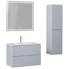 HD Ravello Pro Fume Grey 80 komplett fürdőszoba bútor szett fali push-to-open mosdószekrénnyel, tükörrel és magasszekrénnyel