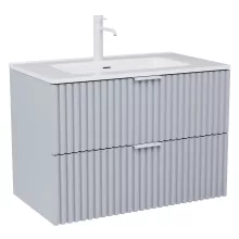 HD Ravello Fume Grey 80 komplett fürdőszoba bútor fali mosdószekrénnyel, matt fehér fogantyúkkal és tükörrel