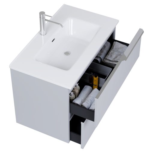 HD Cremona Fume Grey 80 komplett fürdőszoba bútor szett fali mosdószekrénnyel, fényes króm fogantyúkkal, tükörrel és magasszekrénnyel