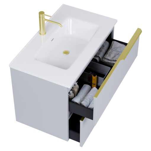 HD Cremona Fume Grey 80 fali mosdószekrény szálcsiszolt arany fogantyúkkal