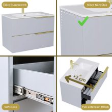 HD Cremona Fume Grey 80 fali mosdószekrény szálcsiszolt arany fogantyúkkal