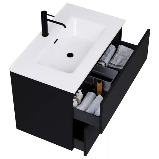 HD Aria Pro Black 80 fali mosdószekrény, push-to-open mechanizmussal