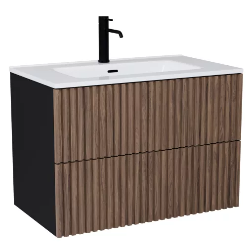 HD Ravello Pro Black-Oak 80 fali mosdószekrény, push-to-open mechanizmussal