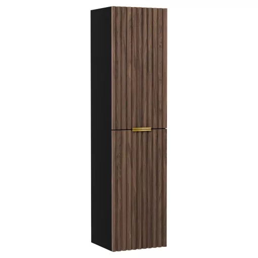 HD Ravello Black-Oak 80 komplett fürdőszoba bútor szett fali mosdószekrénnyel, szálcsiszolt arany fogantyúkkal, tükörrel és magasszekrénnyel