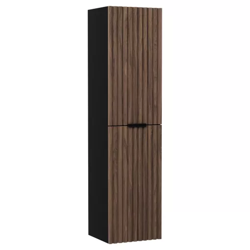 HD Ravello Black-Oak 80 komplett fürdőszoba bútor szett fali mosdószekrénnyel, matt fekete fogantyúkkal, tükörrel és magasszekrénnyel