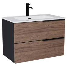 HD Cremona Black-Oak 80 fali mosdószekrény matt fekete fogantyúkkal