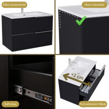 HD Cremona Matt Black 80 komplett fürdőszoba bútor szett fali mosdószekrénnyel, fényes króm fogantyúkkal, tükörrel és magasszekrénnyel