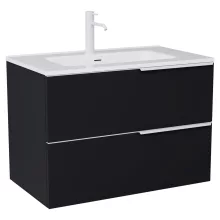 HD Cremona Matt Black 80 fali mosdószekrény matt fehér fogantyúkkal