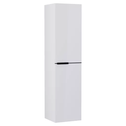 HD Cremona Lacquer White magasszekrény 35 cm széles függesztett fali magasszekrény, matt fekete fogantyúkkal