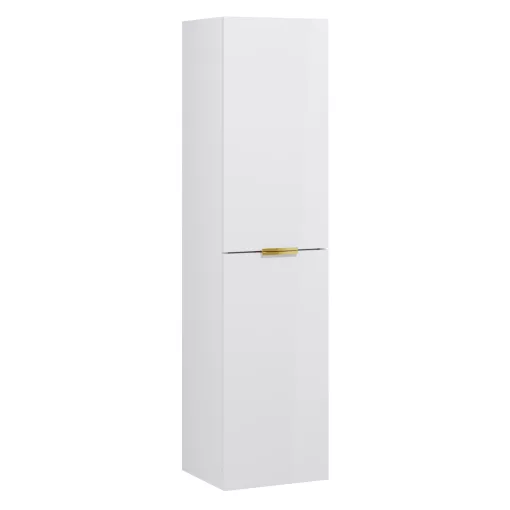 HD Palermo Lacquer White magasszekrény 35 cm széles függesztett fali magasszekrény, fényes arany fogantyúkkal