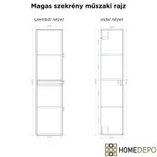 HD Palermo Oak magasszekrény 35 cm széles függesztett fali magasszekrény, fényes arany fogantyúkkal