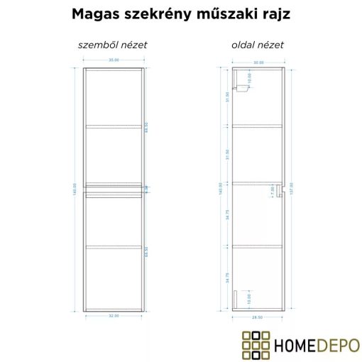HD Aria/Zyra Pro Hickory 35 cm széles függesztett fali magas szekrény, push-to-open mechanizmussal
