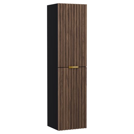 HD Ravello Black-Oak magasszekrény 35 cm széles függesztett fali magasszekrény, fényes arany fogantyúkkal