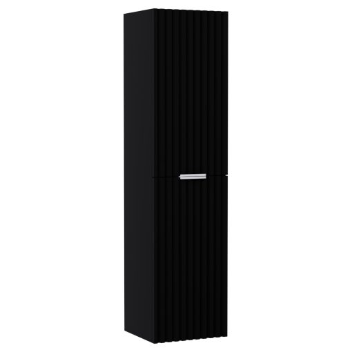 HD Ravello Matt Black magasszekrény 35 cm széles függesztett fali magasszekrény, matt fehér fogantyúkkal
