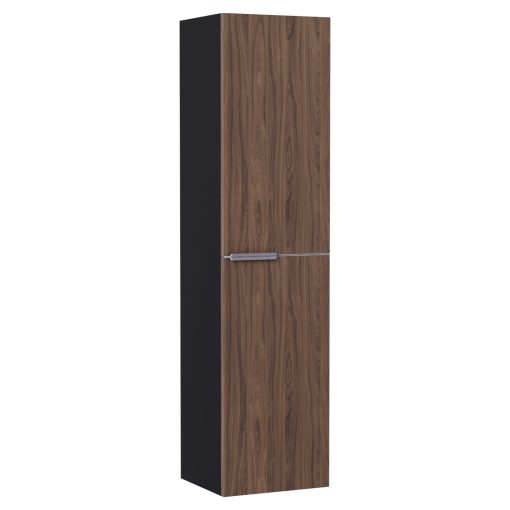 HD Cremona Black-Oak magasszekrény 35 cm széles függesztett fali magasszekrény, szálcsiszolt króm fogantyúkkal