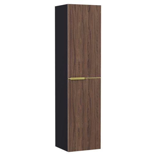 HD Cremona Black-Oak magasszekrény 35 cm széles függesztett fali magasszekrény, szálcsiszolt arany fogantyúkkal