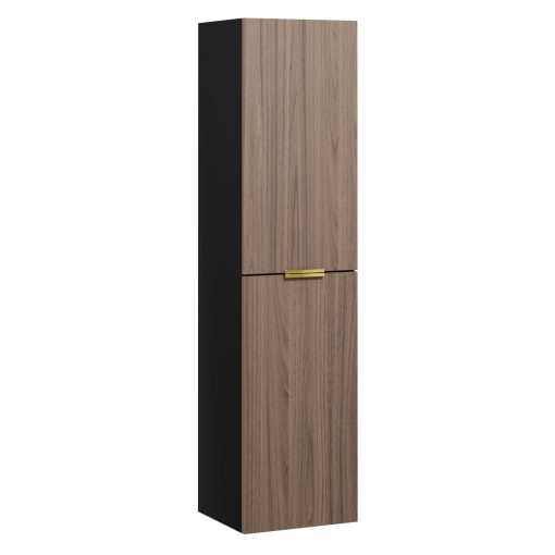 HD Palermo Black-Oak magasszekrény 35 cm széles függesztett fali magasszekrény, fényes arany fogantyúkkal