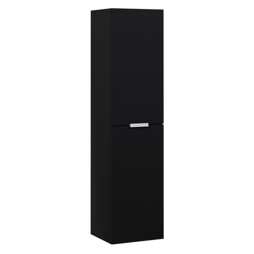 HD Palermo Matt Black magasszekrény 35 cm széles függesztett fali magasszekrény, matt fehér fogantyúkkal