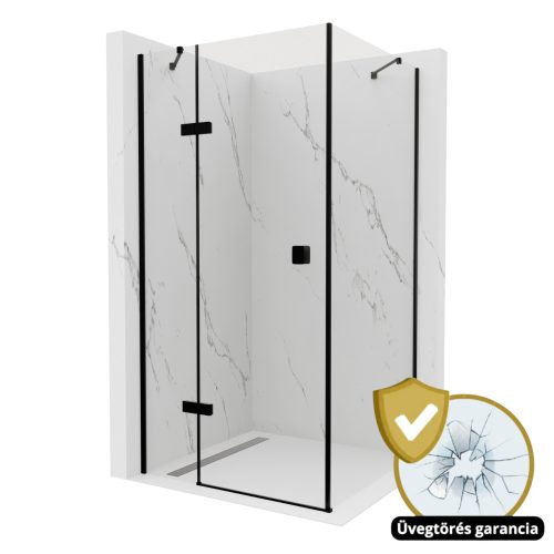 HD Nexon "S" Black 100x100 szögletes nyílóajtós zuhanykabin 6 mm vastag vízlepergető biztonsági üveggel, fekete színű elemekkel, 195 cm magas