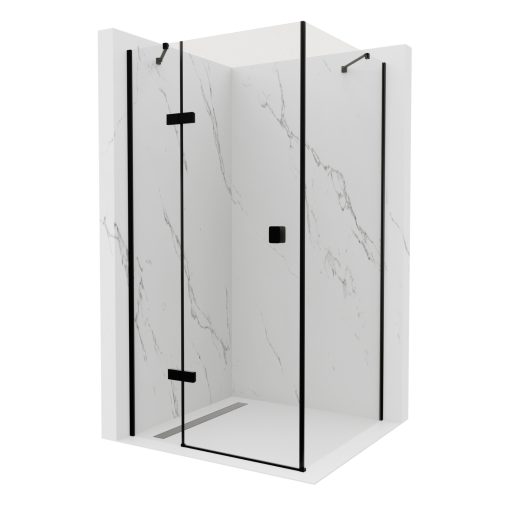 HD Nexon "S" Black aszimmetrikus szögletes nyílóajtós zuhanykabin 6 mm vastag vízlepergető biztonsági üveggel, fekete színű elemekkel, 195 cm magas