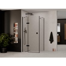 HD Nexon "S" Black aszimmetrikus szögletes nyílóajtós zuhanykabin 6 mm vastag vízlepergető biztonsági üveggel, fekete színű elemekkel, 195 cm magas