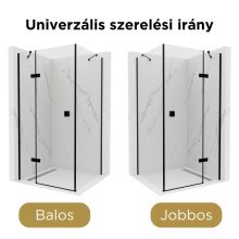 HD Nexon "S" Black aszimmetrikus szögletes nyílóajtós zuhanykabin 6 mm vastag vízlepergető biztonsági üveggel, fekete színű elemekkel, 195 cm magas