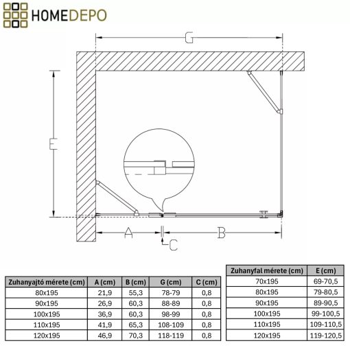 HD Nexon "S" Black aszimmetrikus szögletes nyílóajtós zuhanykabin 6 mm vastag vízlepergető biztonsági üveggel, fekete színű elemekkel, 195 cm magas