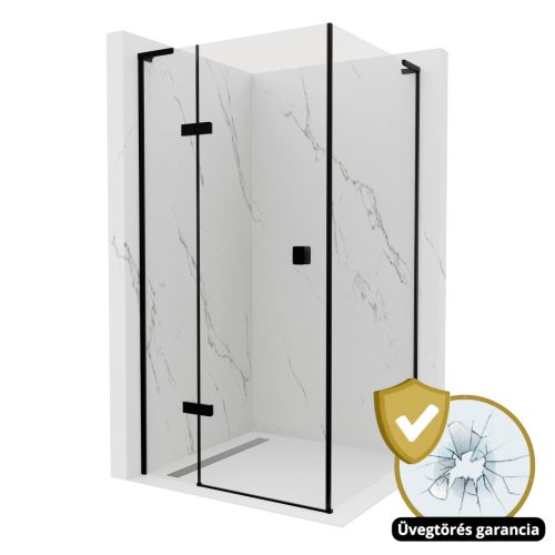 HD Nexon "L" Black 100x70 aszimmetrikus szögletes nyílóajtós zuhanykabin 6 mm vastag vízlepergető biztonsági üveggel, fekete színű elemekkel, 195 cm magas