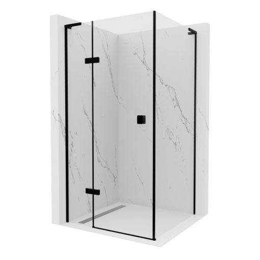 HD Nexon "L" Black 120x90 aszimmetrikus szögletes nyílóajtós zuhanykabin 6 mm vastag vízlepergető biztonsági üveggel, fekete színű elemekkel, 195 cm magas