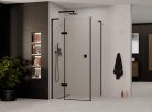 HD Nexon "L" Black 100x70 aszimmetrikus szögletes nyílóajtós zuhanykabin 6 mm vastag vízlepergető biztonsági üveggel, fekete színű elemekkel, 195 cm magas